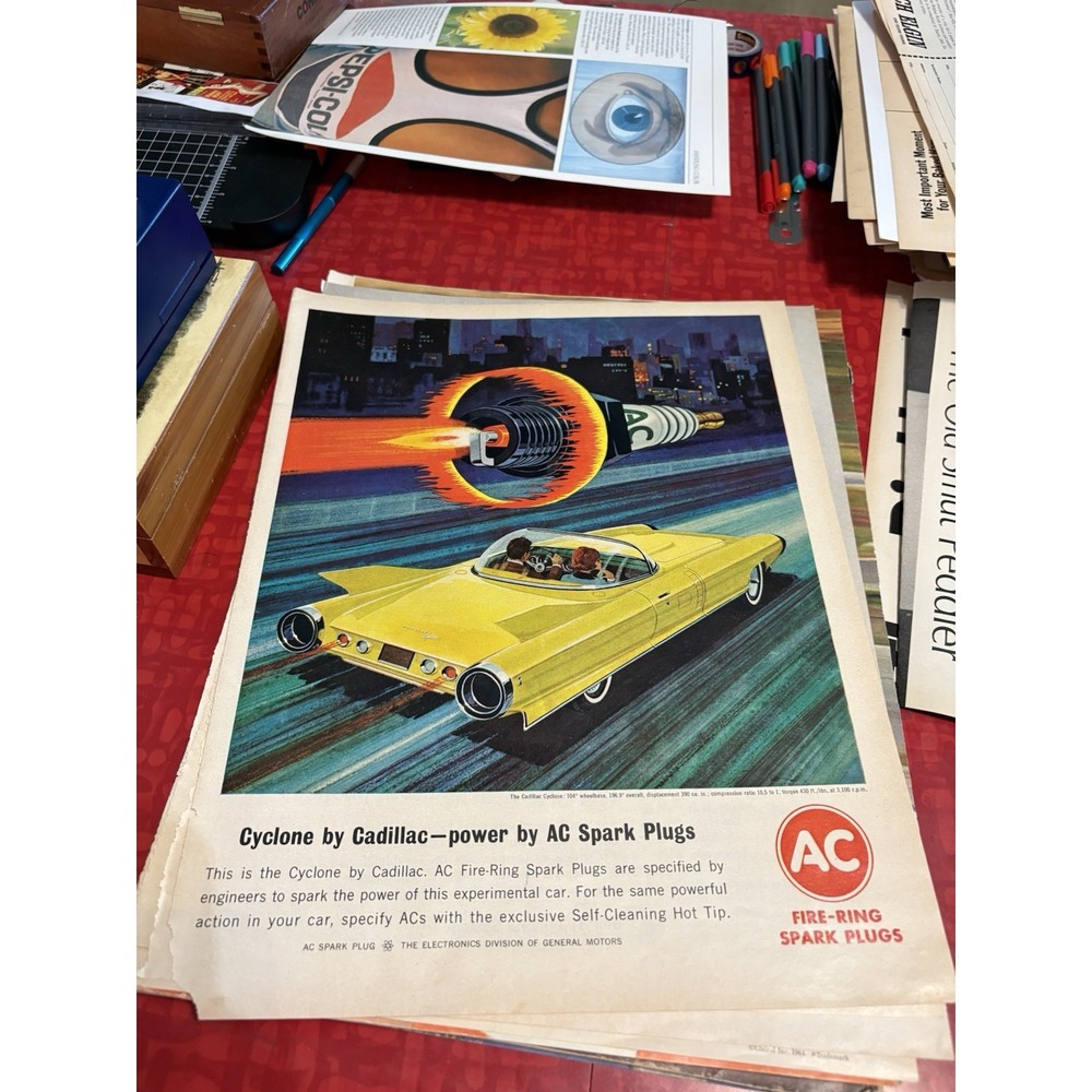 Vintage Lot of 10 Original 1950s 1960s Car Motorcycle Magazine Print Ads Harley